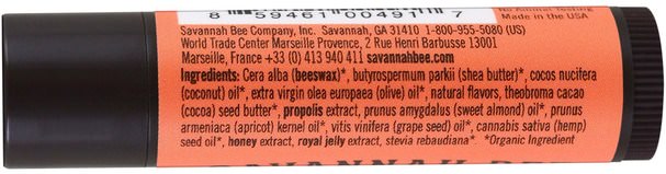 洗澡，美容，唇部護理，唇膏 - Savannah Bee Company Inc, Beeswax & Propolis Lip Balm, Peach, 0.15 oz (4.2 g)