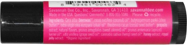 洗澡，美容，唇部護理，唇膏 - Savannah Bee Company Inc, Beeswax & Propolis Lip Balm, Wild Blackberry, 0.15 oz (4.2 g)
