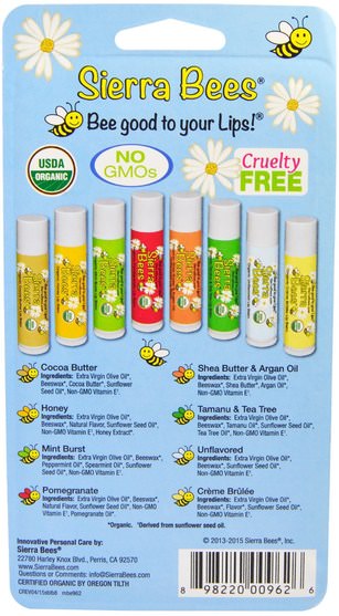 洗澡，美容，唇部護理，唇膏，山脈蜜蜂有機唇膏 - Sierra Bees, Organic Lip Balms, Variety Pack, 8 Pack