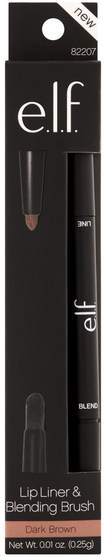 洗澡，美容，唇部護理，唇線筆 - E.L.F. Cosmetics, Lip Liner & Blending Brush, Dark Brown, 0.01 oz (0.25 g)