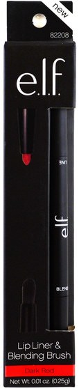 洗澡，美容，唇部護理，唇線筆 - E.L.F. Cosmetics, Lip Liner & Blending Brush, Dark Red, 0.01 oz (0.25 g)