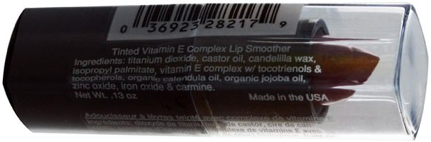 沐浴，美容，唇部護理，唇膏，口紅，光澤，襯墊 - Ecco Bella, Tinted Vitamin E Complex Lip Smoother, Rhubarb .13 oz