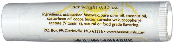 洗澡，美容，唇部護理，原蜜蜂天然，潤唇膏 - Bee Naturals, Lip Balm, Unflavored, 0.15 oz