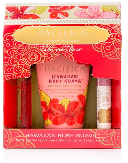 沐浴，美容，口紅，光澤，襯墊，潤膚露 - Pacifica, Take Me There Set, Hawaiian Ruby Guava, 3 Piece Kit