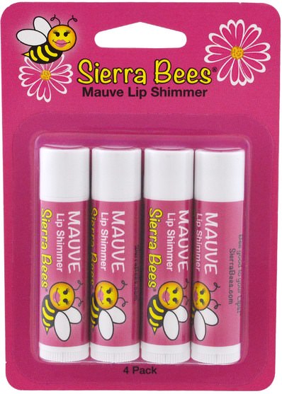 沐浴，美容，口紅，光澤，眼線，唇部護理，唇膏 - Sierra Bees, Tinted Lip Shimmer Balms, Mauve, 4 Packs
