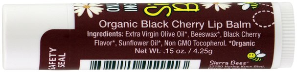 洗澡，美容，口紅，光澤，襯墊，唇部護理 - Sierra Bees, Organic Lip Balm, Black Cherry, 4 Pack.15 oz (4.25 g) Each