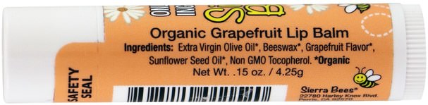 洗澡，美容，口紅，光澤，襯墊，唇部護理 - Sierra Bees, Organic Lip Balms, Grapefruit, 4 Pack.15 oz (4.25 g) Each