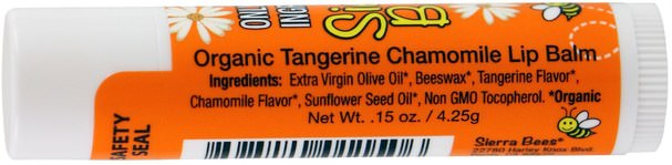 洗澡，美容，口紅，光澤，襯墊，唇部護理 - Sierra Bees, Organic Lip Balms, Tangerine Chamomile, 4 Pack.15 oz (4.25 g) Each