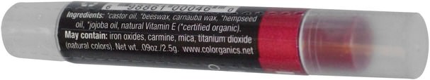 洗澡，美容，口紅，光澤，襯墊，唇彩 - Colorganics Hemp Organics, Organic Lip Tint, Berry.09 oz (2.5 g)
