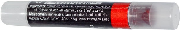 洗澡，美容，口紅，光澤，襯墊，唇彩 - Colorganics Hemp Organics, Organic Lip Tint, Earth.09 oz (2.5 g)