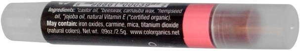 洗澡，美容，口紅，光澤，襯墊，唇彩 - Colorganics Hemp Organics, Organic Lip Tint, Kiss, 0.9 oz (2.5 g)