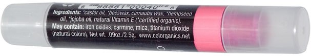 洗澡，美容，口紅，光澤，襯墊，唇彩 - Colorganics Hemp Organics, Organic Lip Tint, Rose.09 oz (2.5 g)