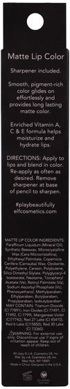 洗澡，美容，口紅，光澤，襯墊，嘴唇 - E.L.F. Cosmetics, Matte Lip Color, Scarlet Night, 0.05 oz (1.4 g)