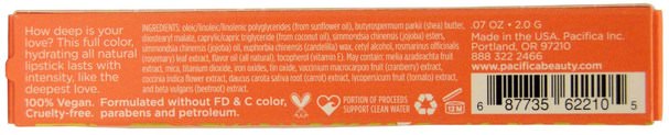 洗澡，美容，口紅，光澤，襯墊 - Pacifica, Devocean, Natural Lipstick, Rebel Sol.07 oz (2.0 g)