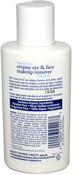 洗澡，美容，化妝 - Beauty Without Cruelty, Creamy Eye & Face Makeup Remover, 4 fl oz (118 ml)