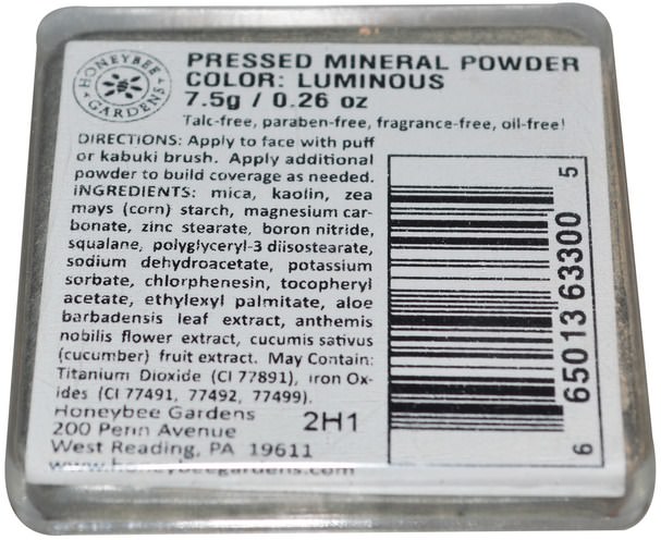 沐浴，美容，化妝，粉餅 - Honeybee Gardens, Pressed Mineral Powder, Luminous, 0.26 oz (7.5 g)