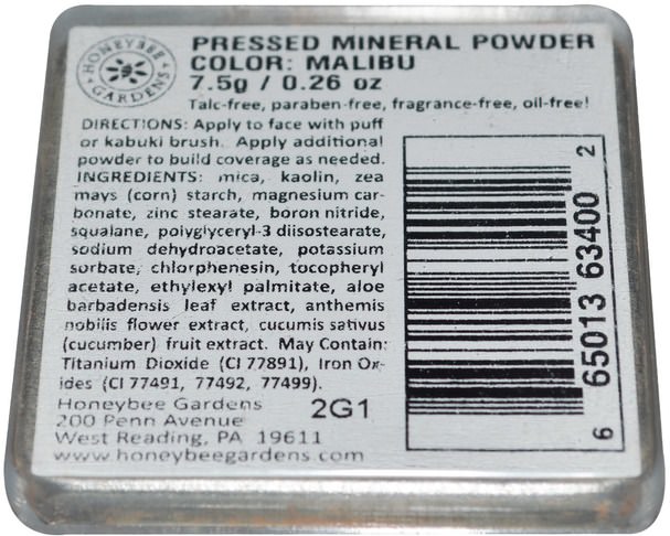 沐浴，美容，化妝，粉餅 - Honeybee Gardens, Pressed Mineral Powder, Malibu, 0.26 oz (7.5 g)