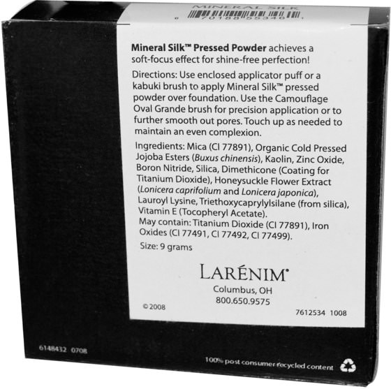 沐浴，美容，化妝，粉餅 - Larenim, Adjustable Coverage Pressed Powder, Mineral Silk Lt-Med, 0.3 oz (9 g)