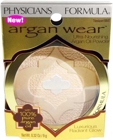 沐浴，美容，化妝，粉餅 - Physicians Formula, Argan Wear Ultra-Nourishing Argan Oil Powder, Translucent.32 oz (9 g)