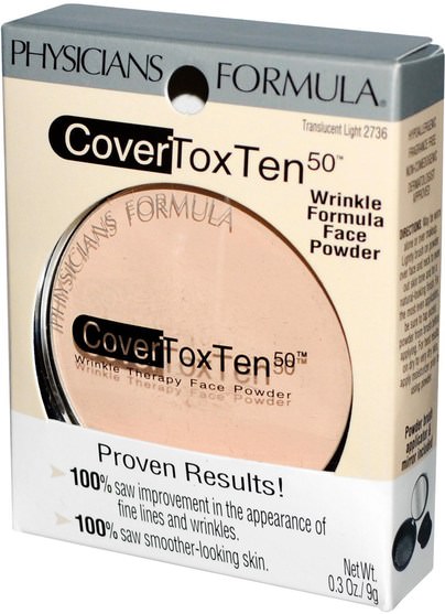 沐浴，美容，化妝，粉餅 - Physicians Formula, CoverToxTen 50, Wrinkle Formula Face Powder, Translucent Light, 0.3 oz (9 g)