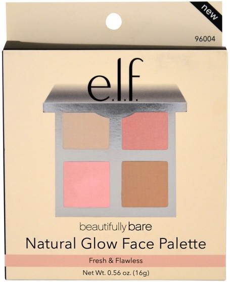 洗澡，美容，化妝 - E.L.F. Cosmetics, Beautifully Bare, Natural Glow Face Palette, Fresh & Flawless, 0.56 oz (16 g)