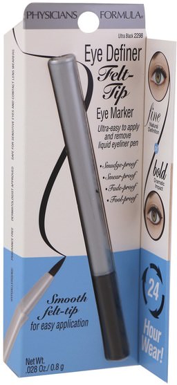 洗澡，美容，化妝，眼線 - Physicians Formula, Eye Definer, Felt-Tip, Eye Marker, Ultra Black, 0.28 oz (0.8 g)
