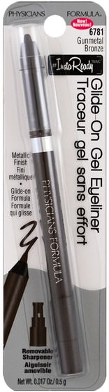 洗澡，美容，化妝，眼線 - Physicians Formula, Glide on Gel Eyeliner, Gunmetal Bronze, 0.017 oz (0.5 g)