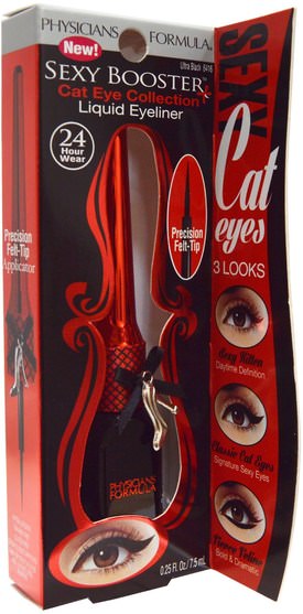 洗澡，美容，化妝，眼線 - Physicians Formula, Sexy Booster Cat Eye Collection, Liquid Eyeliner, Ultra Black, 0.25 fl oz (7.5 ml)