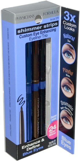 洗澡，美容，化妝，眼線 - Physicians Formula, Shimmer Strips, Custom Eye Enhancing Eyeliner Trio, Blue Eyes, 0.03 oz (0.85 g)