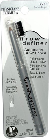 洗澡，美容，化妝，眉筆 - Physicians Formula, Brow Definer, Automatic Brow Pencil, Brown-Beige.008 oz (0.2 g)