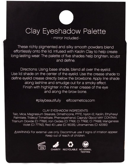 洗澡，美容，化妝，眼睛 - E.L.F. Cosmetics, Clay Eyeshadow Palette, Necessary Nudes, 0.26 oz (7.5 g)
