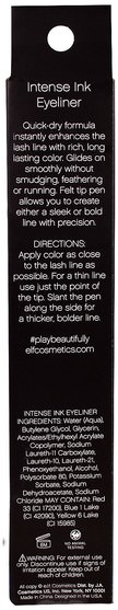 洗澡，美容，化妝，眼睛，眼線 - E.L.F. Cosmetics, Intense Ink Eyeliner, Black/Navy, 0.056 oz (1.6 g)