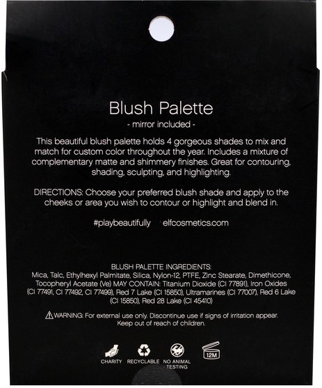 洗澡，美容，化妝，臉，臉紅 - E.L.F. Cosmetics, Blush Palette, Light, Powder, 0.56 oz (16 g)