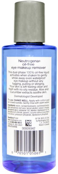 洗澡，美容，化妝，面部護理，卸妝 - Neutrogena, Oil-Free Eye Makeup Remover, 5.5 fl oz (162 ml)