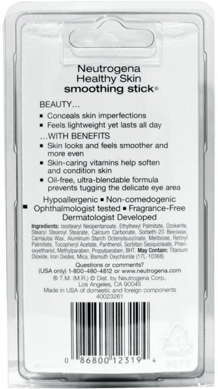沐浴，美容，化妝，面部護理，修飾棒遮瑕膏 - Neutrogena, Healthy Skin Smoothing Stick, Medium 03, 0.10 oz (2.8 g)