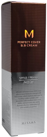 洗澡，美容，化妝，液體化妝 - Missha, M Perfect Cover BB Cream, No. 21 Light Beige, 50 ml