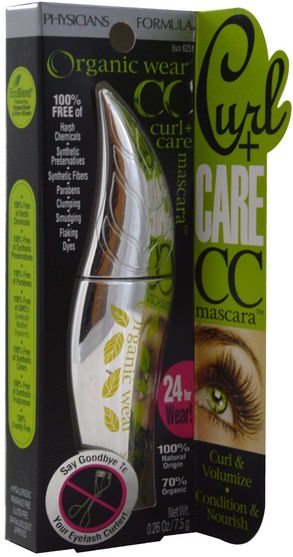 洗澡，美容，化妝，睫毛膏 - Physicians Formula, Organic Wear, CC Curl + Care Mascara, Black, 0.26 oz (7.5 g)