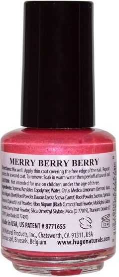 洗澡，美容，化妝，指甲油，孩子友好的化妝 - Hugo Naturals, Nail Polish, Merry Berry Berry, 0.27 fl oz (8 ml)