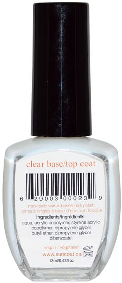 洗澡，美容，化妝，指甲油 - Suncoat, Water-Based Nail Polish, Clear Base/Top Coat, 0.37 fl oz (11 ml)