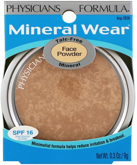 洗澡，美容，化妝 - Physicians Formula, Mineral Wear, Face Powder, Beige, SPF 16, 0.3 oz (9 g)