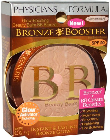 洗澡，美容，化妝，微光/古銅色粉，腮紅 - Physicians Formula, Bronze Booster, Glow-Boosting Beauty Balm BB Bronzer, SPF 20, Light to Medium, 0.3 oz (9 g)