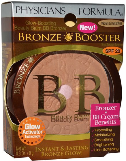 洗澡，美容，化妝，微光/古銅色粉，腮紅 - Physicians Formula, Bronze Booster, Glow-Boosting Beauty Balm BB Bronzer, SPF 20, Medium to Dark, 0.3 oz (9 g)
