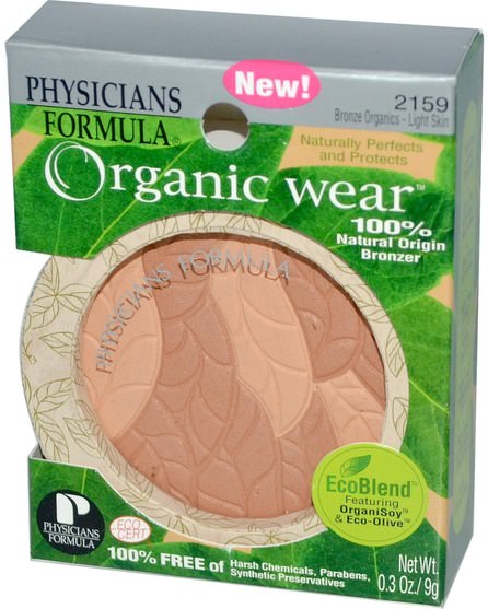 洗澡，美容，化妝，微光/古銅色粉，腮紅 - Physicians Formula, Organic Wear, 100% Natural Origin Bronzer, Bronze Organics - Light Skin, 0.3 oz (9 g)