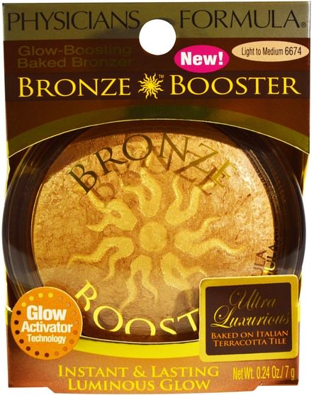 沐浴，美容，化妝，微光/古銅色粉末 - Physicians Formula, Bronze Booster, Glow-Boosting Baked Bronzer, Light to Medium, 0.24 oz (7 g)
