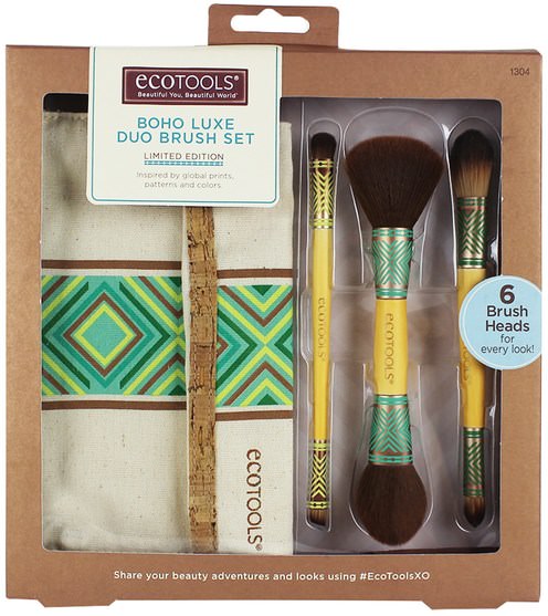 洗澡，美容，化妝工具，化妝刷，禮品套裝 - EcoTools, BoHo Luxe Duo Brush Set, Limited Edition, 4 Piece Set