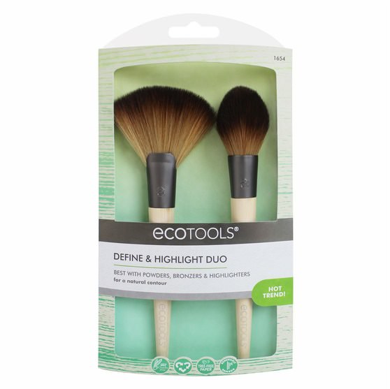 洗澡，美容，化妝工具，化妝刷，禮品套裝 - EcoTools, Define & Highlight Duo, 2 Brushes