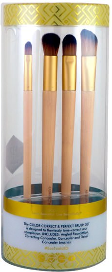 洗澡，美容，化妝工具，化妝刷 - EcoTools, Gold Collection, Color Correct & Perfect Brush Set, 4 Brushes