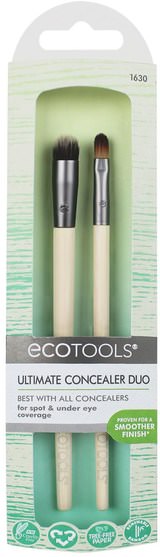 洗澡，美容，化妝工具，化妝刷，禮品套裝 - EcoTools, Ultimate Concealer Duo, 2 Brushes