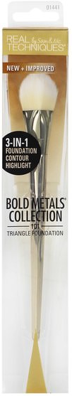 洗澡，美容，化妝工具，化妝刷 - Real Techniques by Samantha Chapman, Bold Metals Collection, Base, Triangle Foundation 101, 1 Brush