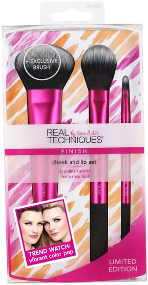 洗澡，美容，化妝工具，化妝刷，禮品套裝 - Real Techniques by Samantha Chapman, Cheek And Lip Set, Limited Edition, Finish, 3 Brushes